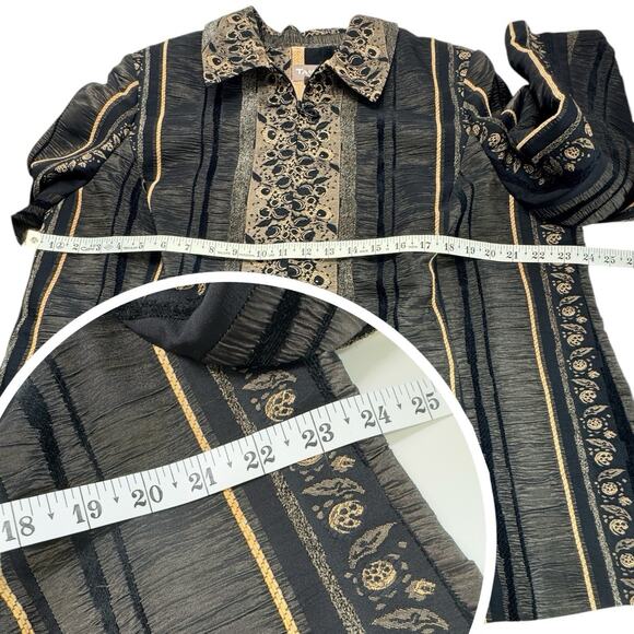 Vintage Dark Floral Blazer Jacket 16P Zip Up Brown Gold Earthy Boho Indie Tanjay - Picture 10 of 14